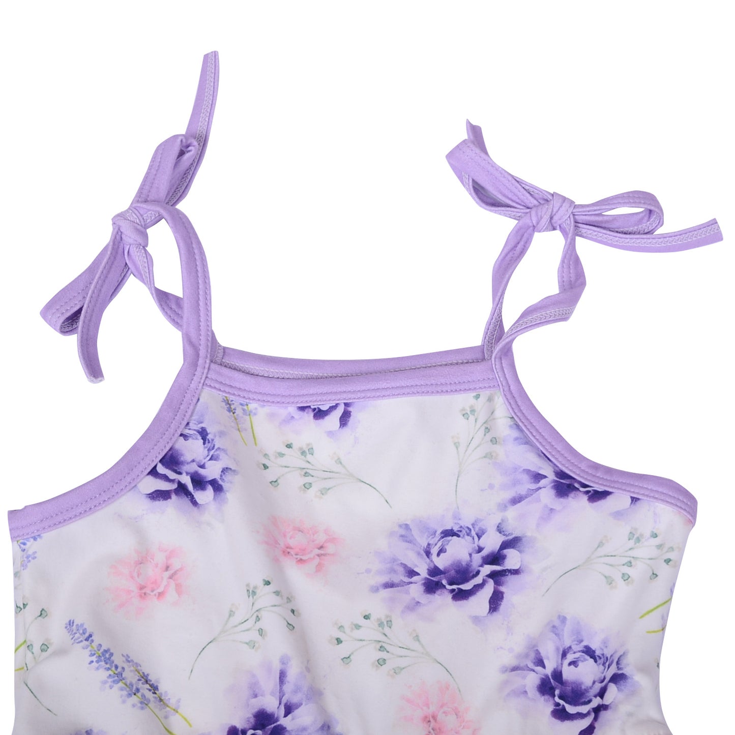 Ga-18 Adjustable Stock Sling for Toddler Girls Floral Printed and Solid Color Edging Bubble Romper