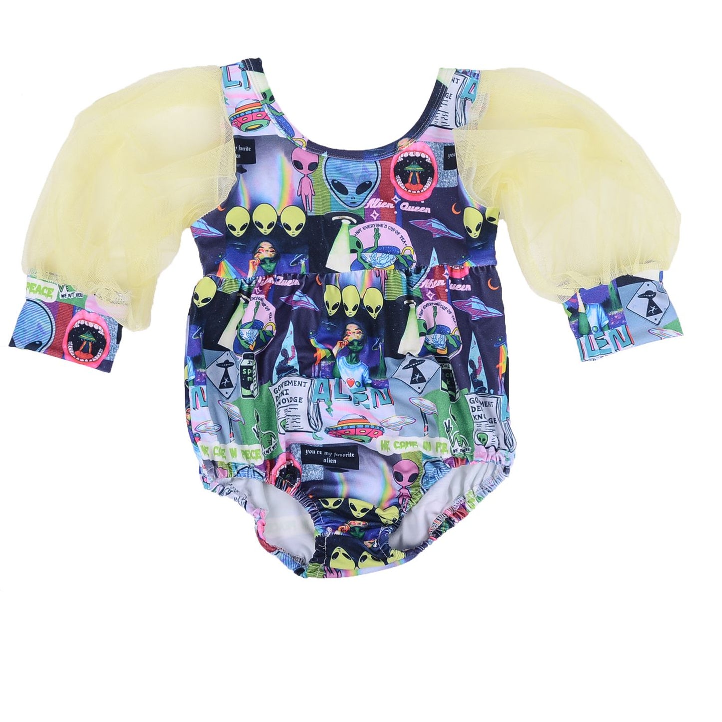 Wholesale And customization Lace mesh long sleeves Baby cow Girls Leo alien Baby Girls snaps leotards