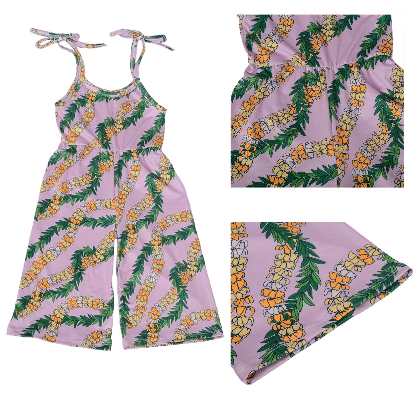 FD-2 Factory Custom Kids One Piece Jumpsuits Girl's Wrinkle Jumpsuit Baby Printed Strap Straps and Flared Pants Rompers