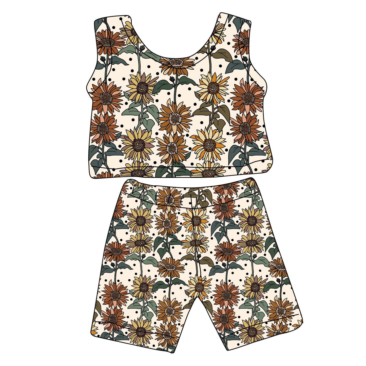 Customization sunflower print Vest babys loose and Bicycle shorts set