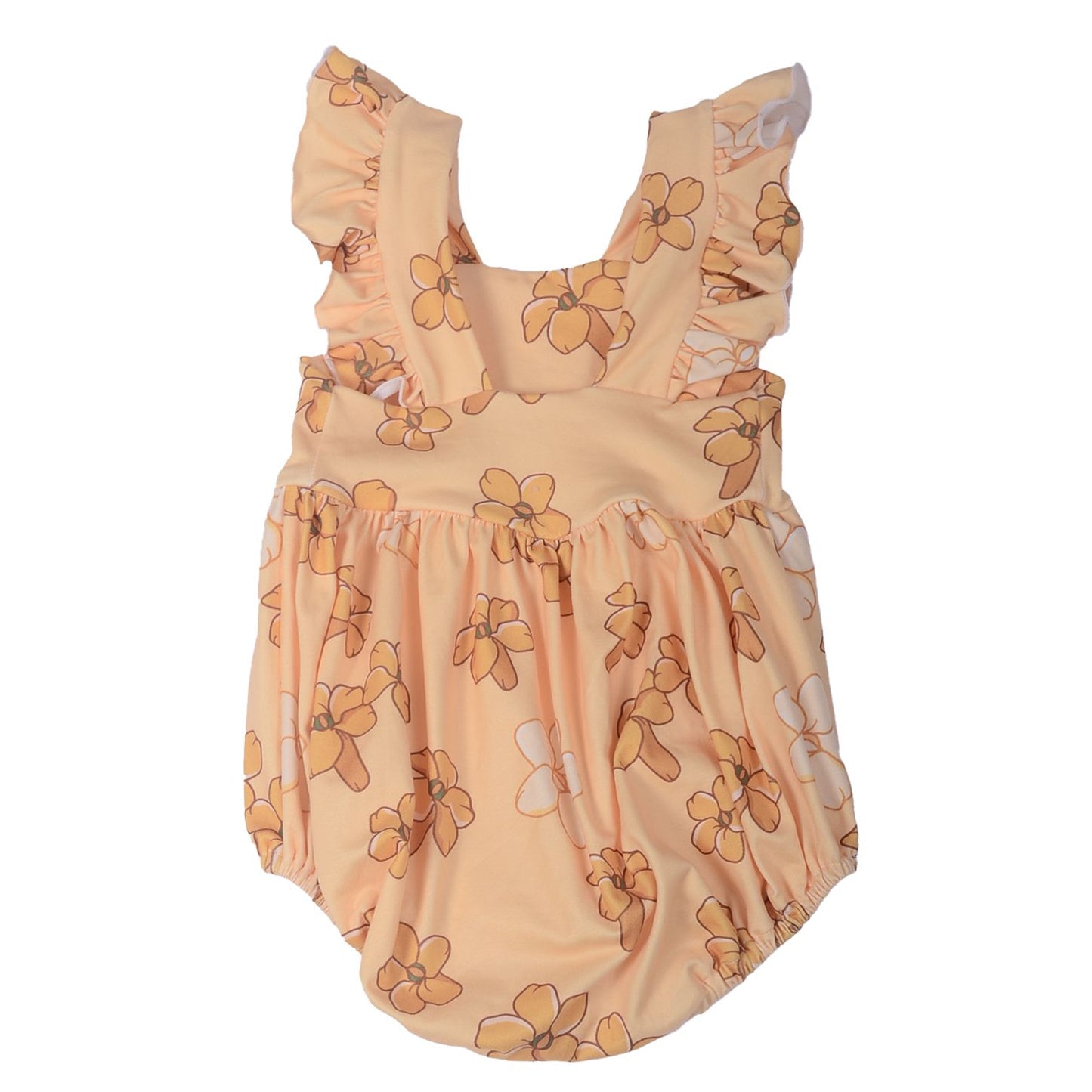 Ga-13 Customized OEM-ODM Baby Usa Leo Hawaii Print Girls Bubble Blue Flowers Printed Ruffle Sleeves Girls Romper