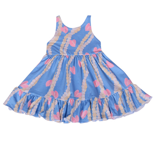 Cd-6-1 Wholesale Custom Girls Dress with Ruffle Cross Back Design Children's Dress Hawaii Custom Printed Dress
