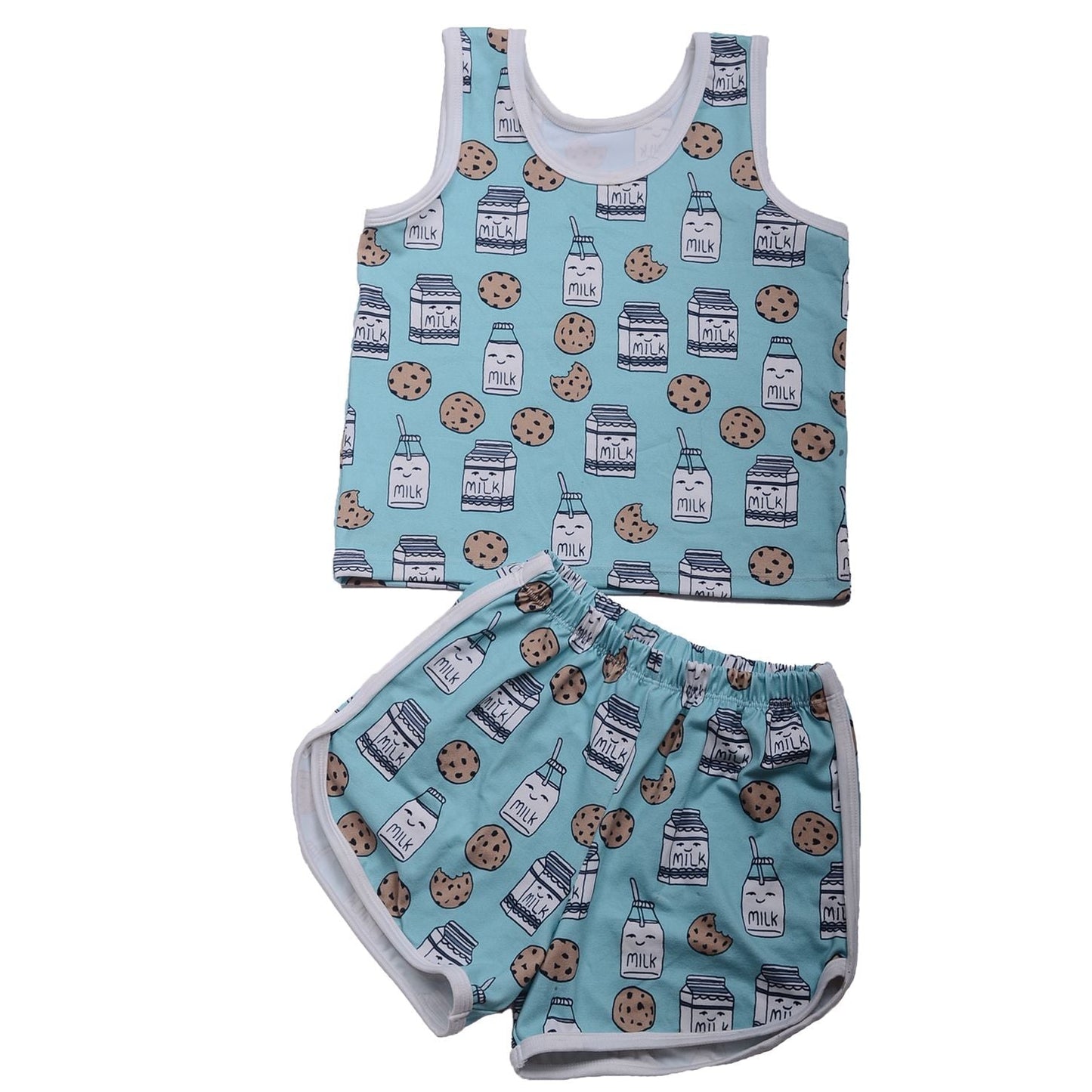 Customization baby suit milk biscuit printed Vest strap suit Girls and boys suit Vest loose and shorts set