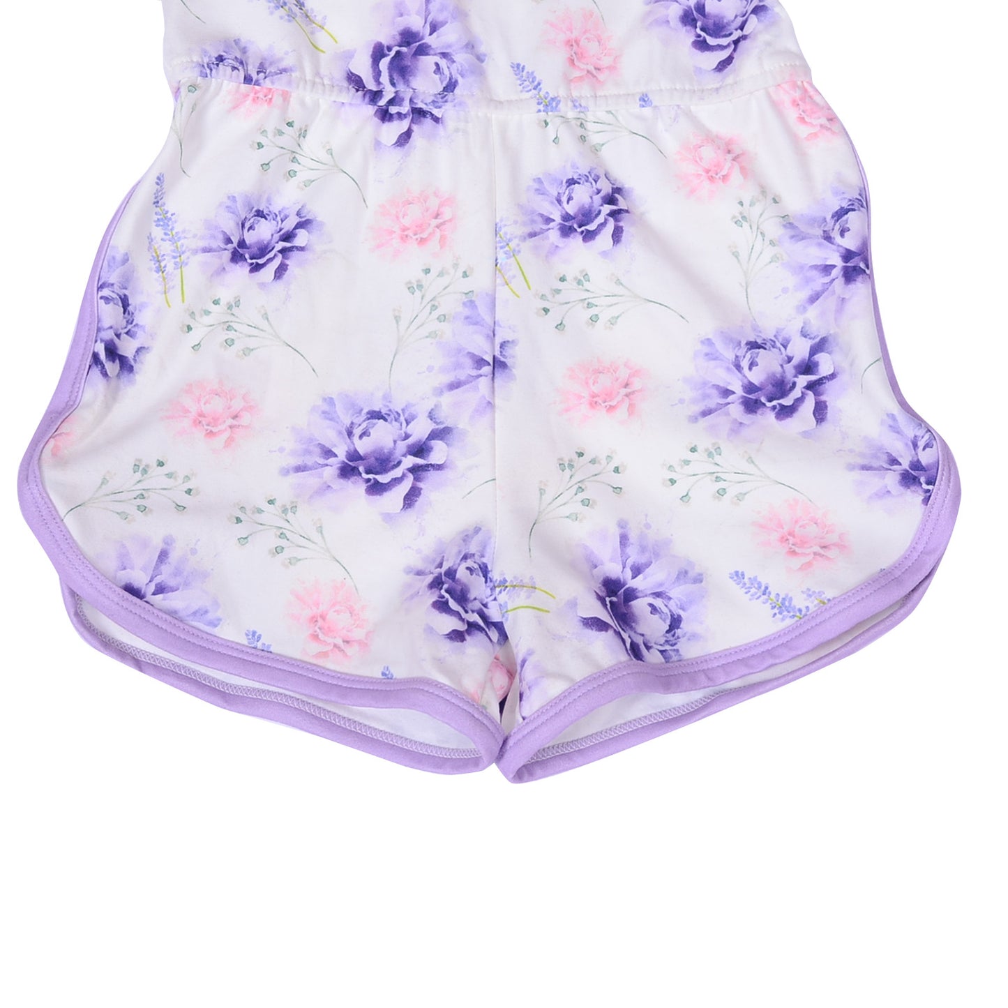 Ga-18 Adjustable Stock Sling for Toddler Girls Floral Printed and Solid Color Edging Bubble Romper