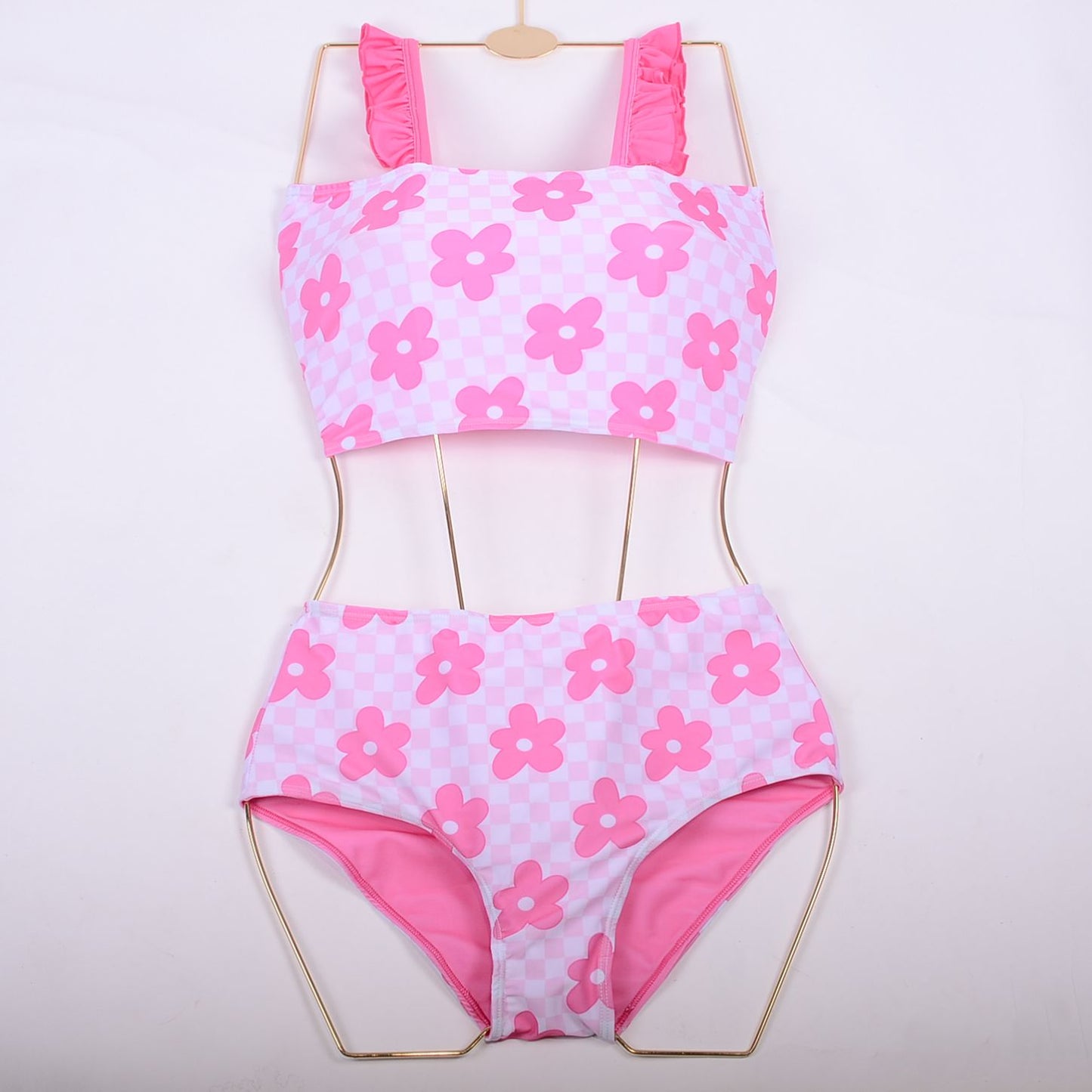 Wholesale New summer toddler kids baby girl Lace pleats Print swimming tops adjustable straps Baby swimsuit sets