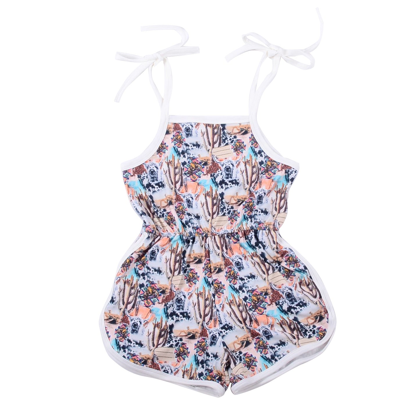 Ga-18 Adjustable Stock Sling for Toddler Girls Floral Printed and Solid Color Edging Bubble Romper
