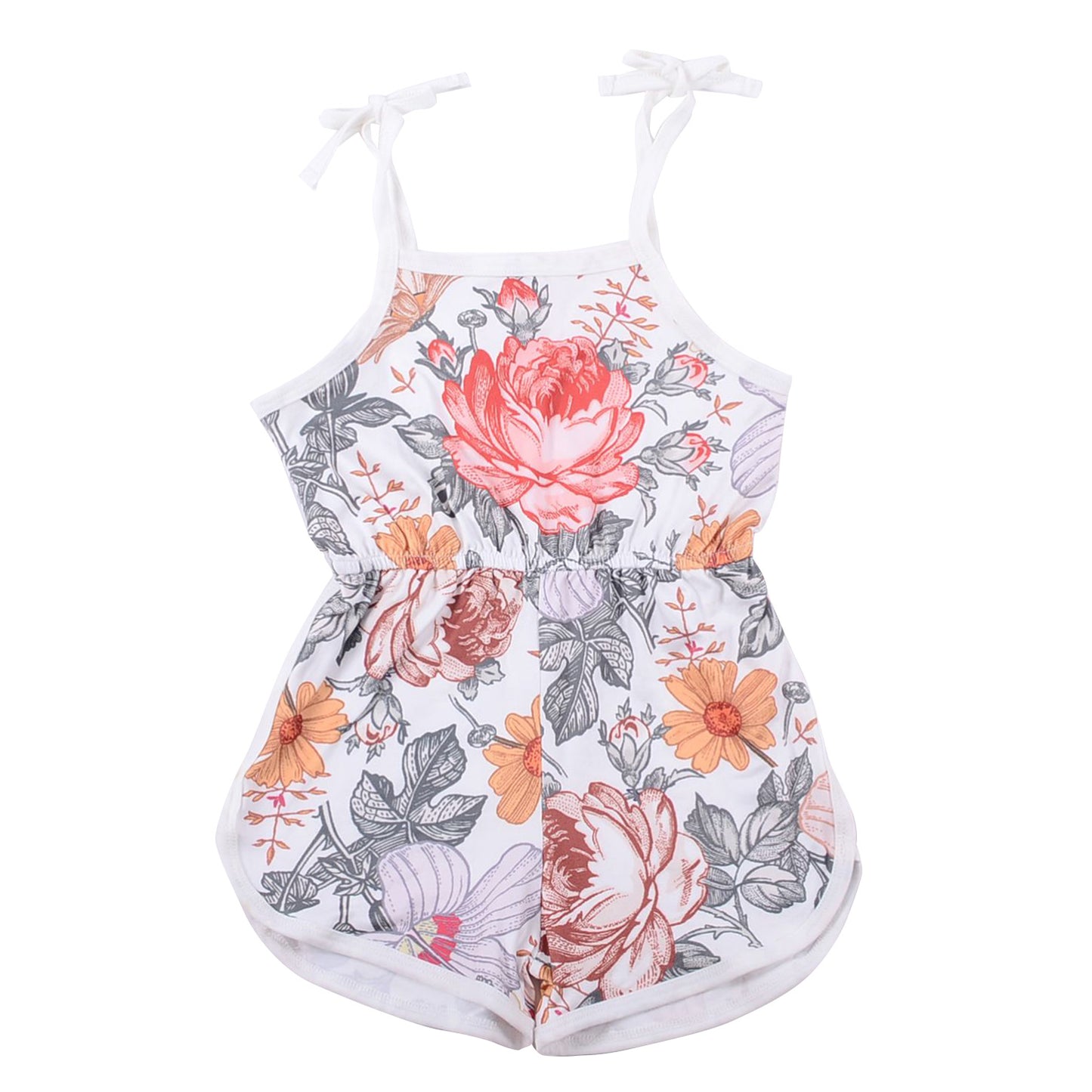 Ga-18 Adjustable Stock Sling for Toddler Girls Floral Printed and Solid Color Edging Bubble Romper