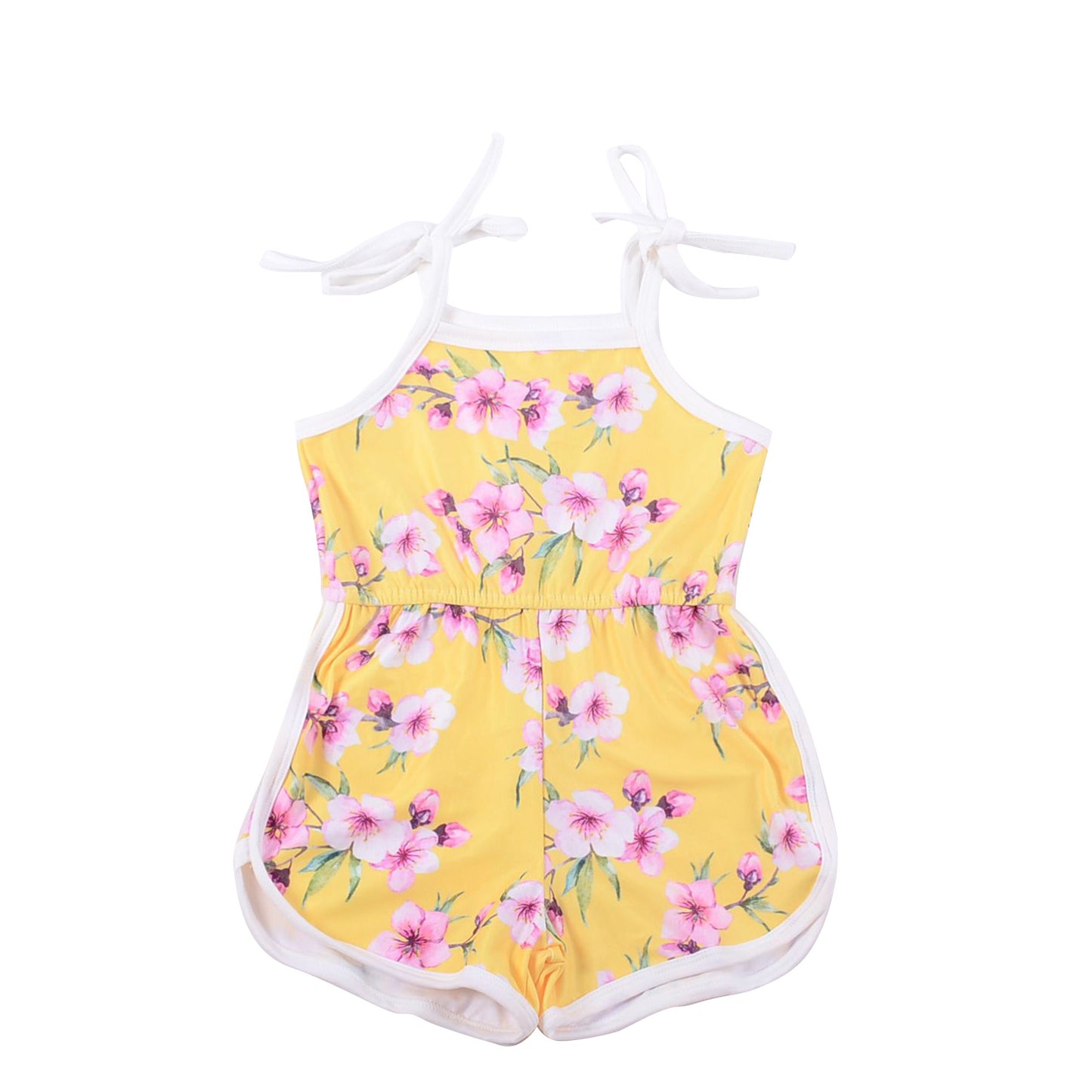 Ga-18 Adjustable Stock Sling for Toddler Girls Floral Printed and Solid Color Edging Bubble Romper