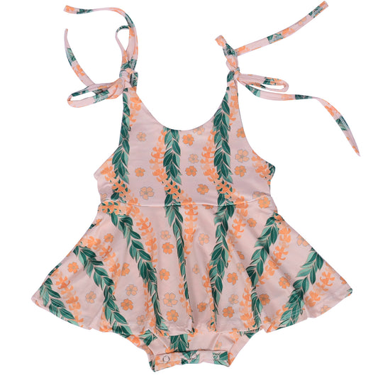 GA-12 OEM/ODM Summer Baby Romper Adjustable Straps Printed Leo Peplum with Rope Bubble RIB Cotton Knitted Toller for Girls