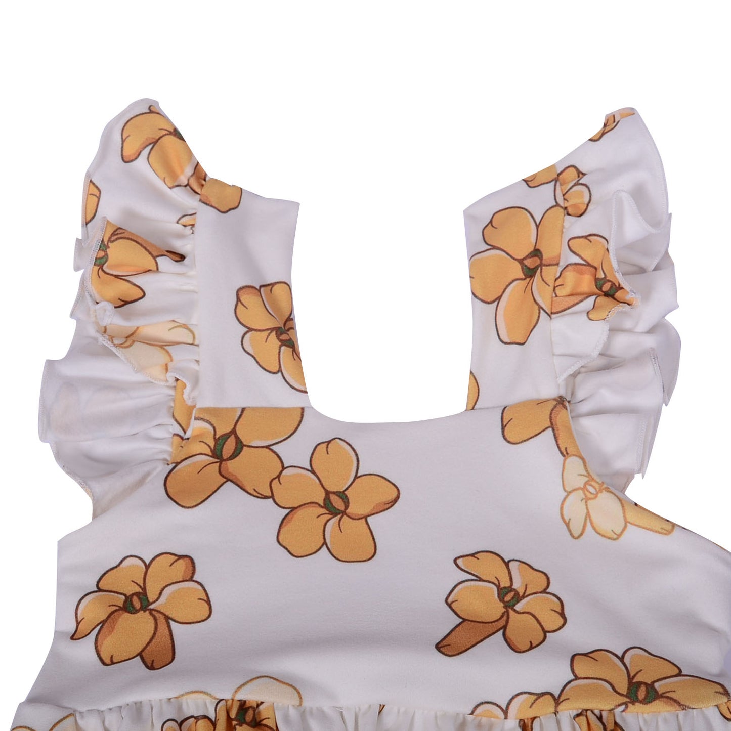 Ga-13 Customized OEM-ODM Baby Usa Leo Hawaii Print Girls Bubble Blue Flowers Printed Ruffle Sleeves Girls Romper