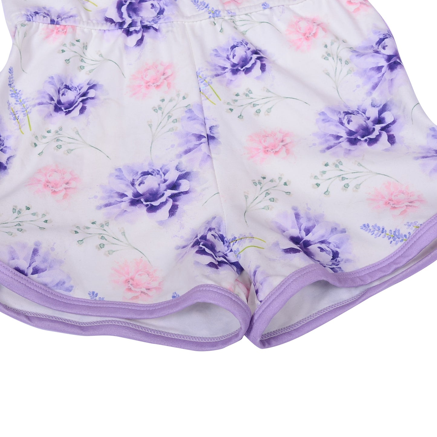 Ga-18 Adjustable Stock Sling for Toddler Girls Floral Printed and Solid Color Edging Bubble Romper
