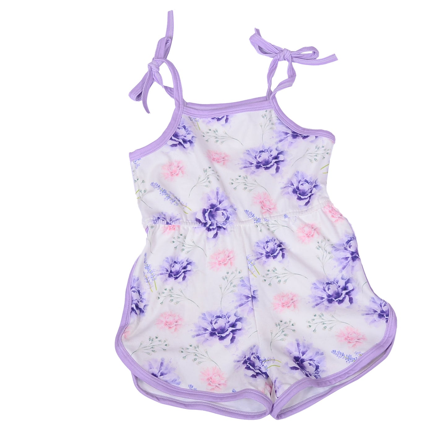 Ga-18 Adjustable Stock Sling for Toddler Girls Floral Printed and Solid Color Edging Bubble Romper