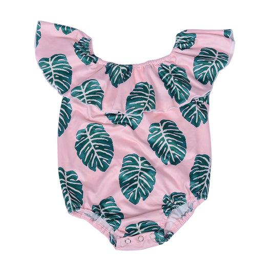 Ge2-1 Stock Baby Girls Cotton Leo Baby Tube Top One Shoulder Elastic Band Girls Romper Hawaii Printed Girls Romper