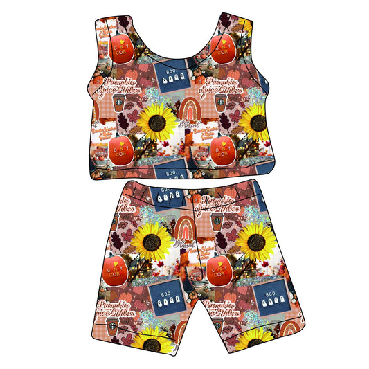 Customization sunflower print Vest babys loose and Bicycle shorts set