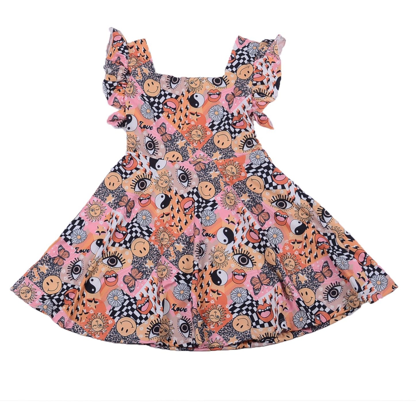 Wholesale ruffle overall girls Bow Dress Custom Pattern Fall Girl Dresses Baby Toddler Petal Sleeve Girl Twirl Dress